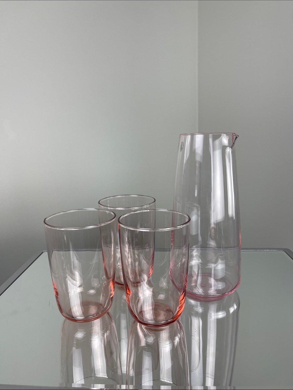 IKEA Pink Glass Carafe & 3 Drinking Glasses – Made in France